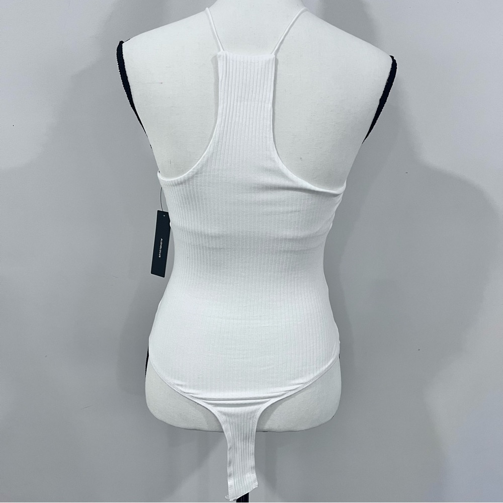 Lulu’s White Ribbed Sleeveless Racerback Bodysuit - Picture 2 of 4